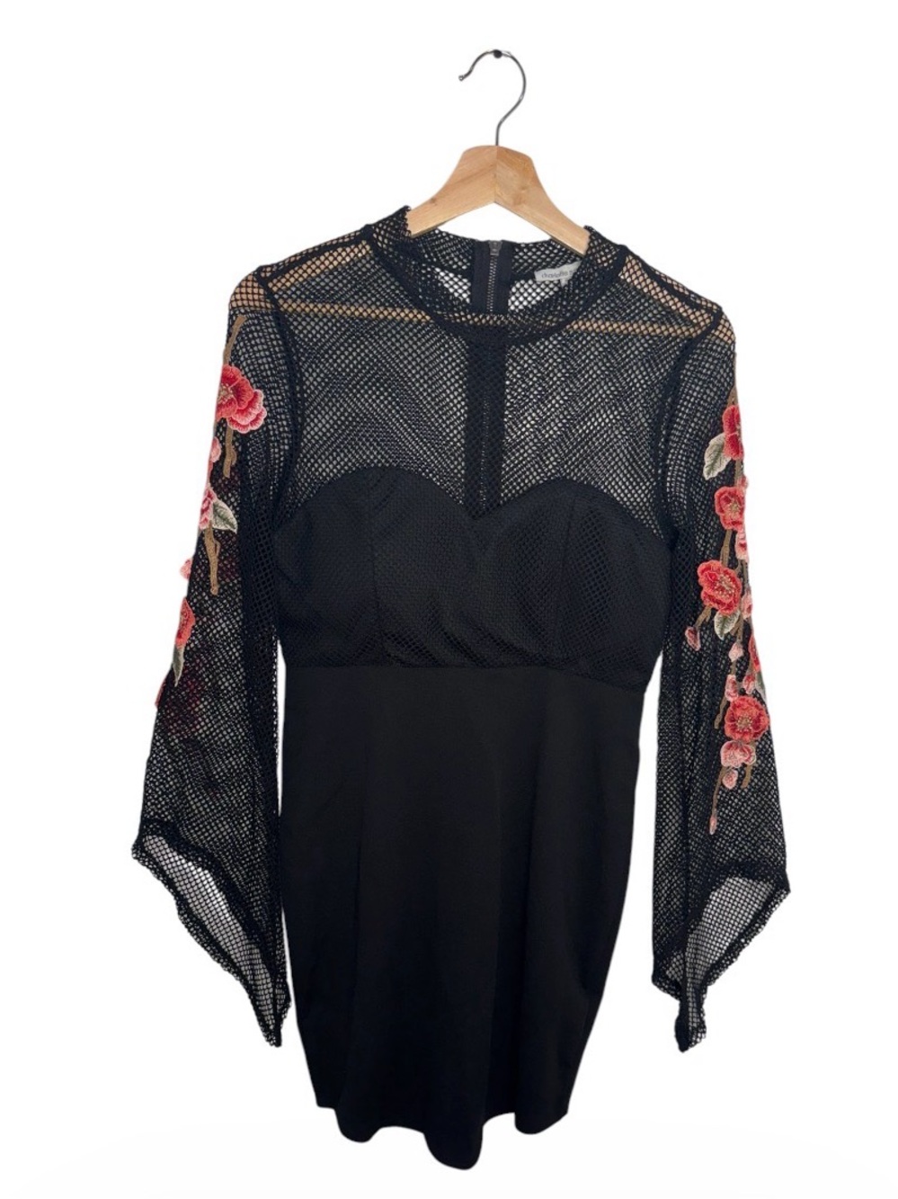 NWT Charlotte Russe Black Mesh Floral Embroidered Mini Dress Size M Y2K